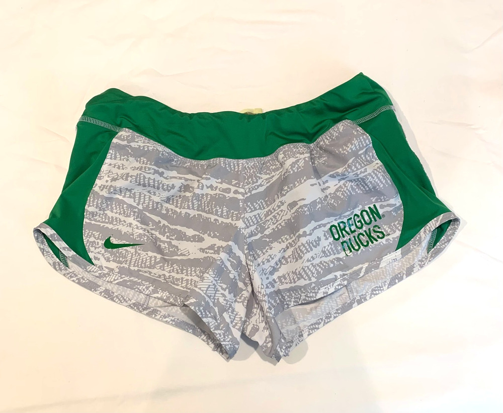 Nike Womens U of O Oregon Ducks Running Shorts Size M Grey Green Dri-Fit Gym